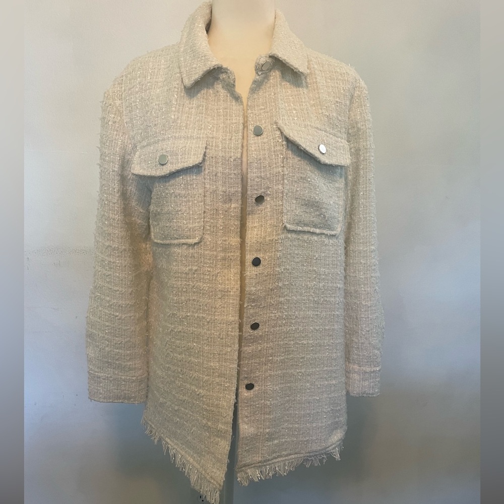 7 For All Mankind Tweed White Jacket with silver buttons. Size M